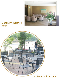 Elegantly designed lobby | 1st floor cafe terrace